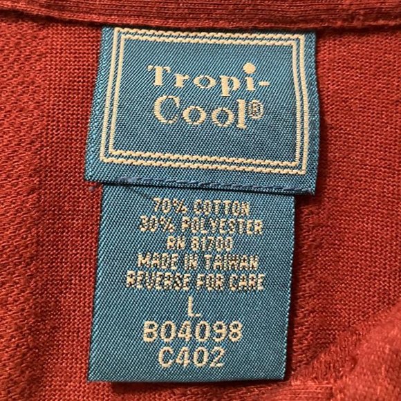 Vintage Tropi-Cool Men's Burgundy Striped Long Sleeve Golf Polo Shirt Size Large - Picture 3 of 3